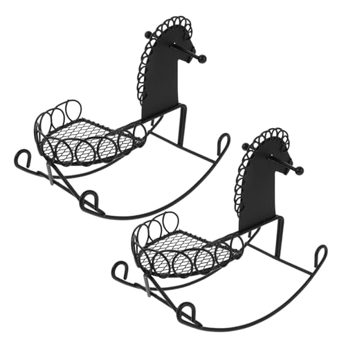 FRCOLOR 2 Stück Mini Miniaturen Miniatur-Schaukelstuhl- Miniatur-Pferdefigur Fotografie -Requisiten für Fotoshooting Spielzeugpferdefiguren Metall Schwarz von FRCOLOR