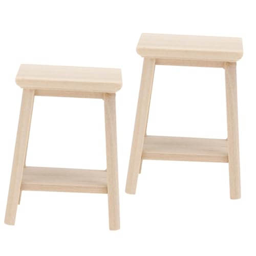 FRCOLOR 2 Stück Mini-Möbelmodell Miniatur-Puppenstubenhocker Mini -Hausmöbel Schemel für Dollhouse Stuhlmodell hölzern Beige von FRCOLOR
