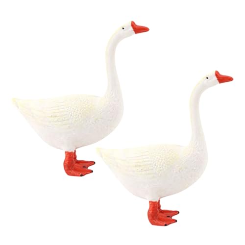 FRCOLOR 2 Stück Mini Weiße Gänse Figuren aus Kunststoff Realistische Tiermodelle für Tischdekoration Kindersicheres Statisches für Sammlung und Lernspiel Zuhause von FRCOLOR