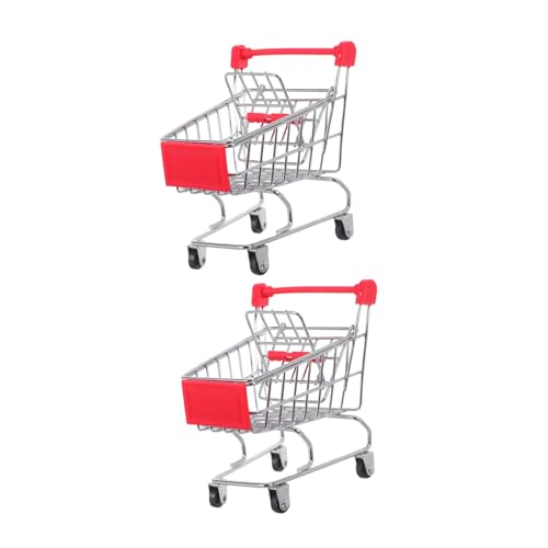 FRCOLOR 2 Stück Miniatur Einkaufswagen Rot Kleiner Stabiler Einkaufswagen Multifunktionaler Mini Shopping Trolley für Spiel Desktop Organizer von FRCOLOR