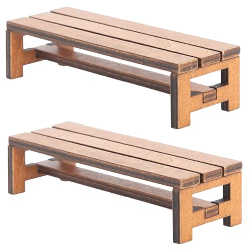 FRCOLOR 2 Stück Miniatur Holzbank Teiliges Handgefertigte Mini Möbel Modelle Realistische Miniatur Puppenhaus Bank Braune Sitzbank für Puppenhaus Dekoration und Fotorequisiten von FRCOLOR