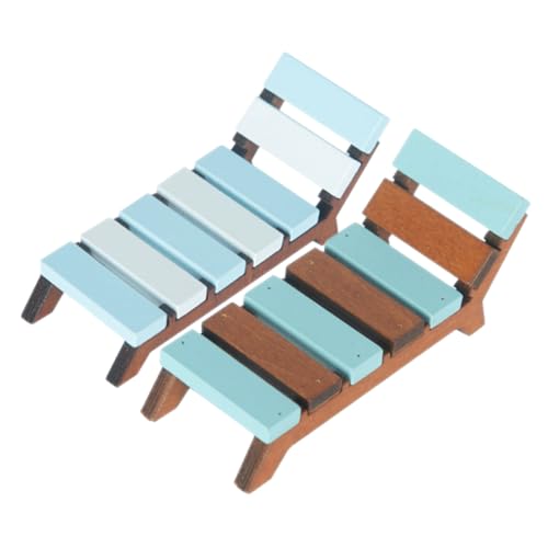 FRCOLOR 2 Stück Miniatur Puppenhaus Lounge Stuhl aus Holz Teilig Miniatur Garten Deko Leichter Strand Liegestuhl für Puppenhaus Vielseitig als Desktop Ornament Lebensechte Mikro von FRCOLOR