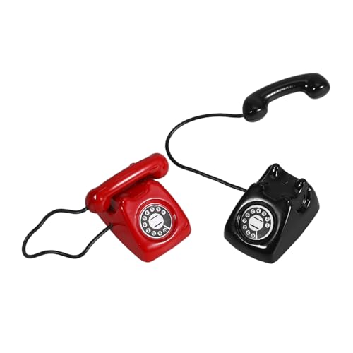 FRCOLOR 2 Stück Miniatur Retro Telefon Metall Modell Puppenhaus Zubehör Detailreiches Spieltelefon in Rot und Schwarz Sicher Langlebig Vielseitig für Dekoration und Rollenspiele von FRCOLOR