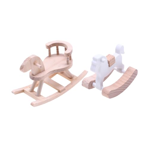 FRCOLOR 2 Stück Miniatur Schaukelpferd Holzmodell Handgefertigte Puppenhaus Zubehör Kreatives Robust Langlebig aus von FRCOLOR