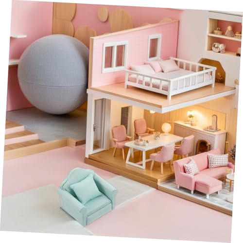 FRCOLOR 2 Stück Miniatur Sofa Puppenhaus Möbel Holz Stoff Couch mit Kissen Grün Faderesistent für Wohnzimmer Puppenmöbel Kleine Räume von FRCOLOR