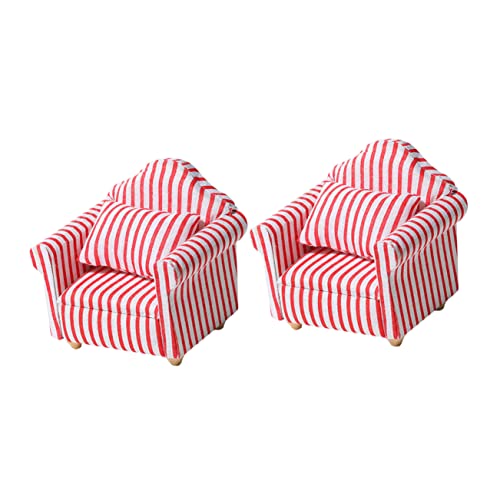 FRCOLOR 2 Stück Miniaturmöbel Set Teiliges Sofa für Puppenhäuser Streifen für DIY Puppenhaus Zubehör Fördert die Kreativität Soziale Spielverhalten von Kleinkindern von FRCOLOR
