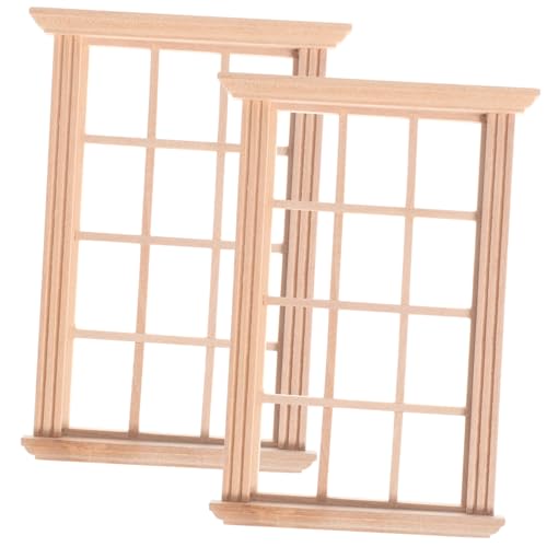 FRCOLOR 2 Stück Puppenhaus Miniatur Modellmöbel Winzige Miniatur Puppenhaustüren Und Fenster Simulationsfenster Für Puppenhäuser Kleine Puppenhausfenster Miniaturfenster Birkenbeige von FRCOLOR