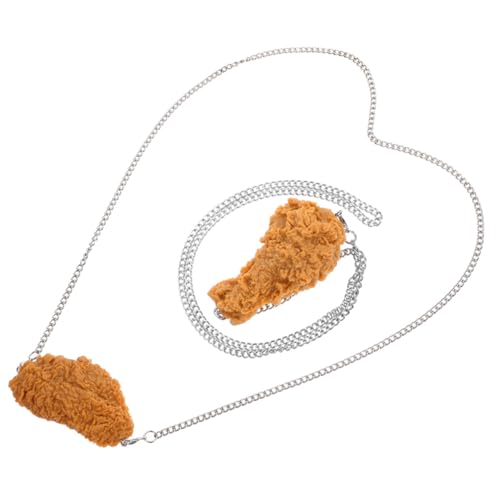 FRCOLOR 2 Stück Realistische Teiliges Fried Chicken Halskette Detailgetreuer Imitations Food Anhänger Lange Kette Vielseitiges Modeaccessoire für Alltag und Party Einzigartiger Food Neck von FRCOLOR