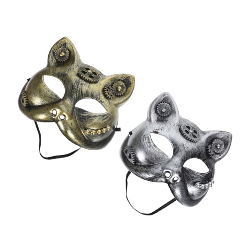 FRCOLOR 2 Stück Steampunk Halbgesichtsmaske Katzenmotiv Silber Gold Animal Cosplay Bühnenmaske Atmungsaktiv Komfortabel für Party Karneval Halloween FRCOLOR 2 Stück Steampunk Halbgesichtsmaske Katzenmotiv Silber Gold Animal Cosplay Bühnenmaske Atmungsaktiv Komfortabel für Party Karneval Halloween von FRCOLOR