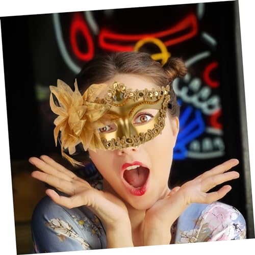 FRCOLOR 2 Stück Teiliges Karneval Cosplay Masken mit Dekorativen Blumen Halbgesichts Masquerade Masken in Gold und Schwarz für Maskenball Halloween Kostümparty und Festliche Anlässe von FRCOLOR