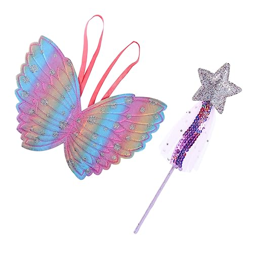 FRCOLOR 2 Stück Teiliges Kinderkostüm Set mit Leichten Farbverlaufenden Schmetterlingsflügeln und Stilvollem Feenstab Charmantes Foto Requisit für Auftritte Partys und Festtage von FRCOLOR