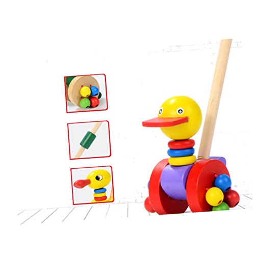 FRCOLOR Lauflernwagen aus Holz 2 Stück Trolley Spielzeug für Kleinkinder Abnehmbarer Schiebewagen mit Langem Griff Fördert Farberkennung und Motorische Fähigkeiten von FRCOLOR