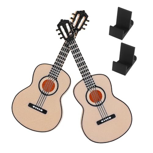 FRCOLOR 2 Stück Teiliges Miniatur Bassgitarre Modell mit Standfuß Pla Material Dekoratives Mini Musikinstrument für Puppenhaus Kompakte Gitarre als Künstlerisches Wohnaccessoire von FRCOLOR