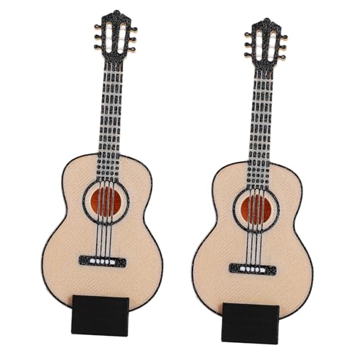 FRCOLOR 2 Stück Teiliges Miniatur Gitarrenmodell mit Ständer Kleine Detailreiche Mini Gitarre als Dekoratives Sammlerstück und Puppenhaus Zubehör für Musikliebhaber und Heimdekoration von FRCOLOR