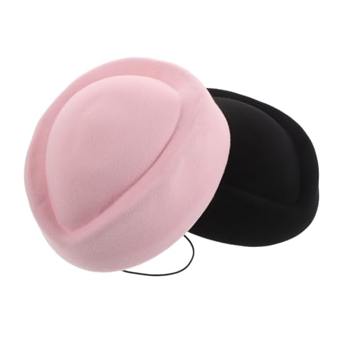 FRCOLOR 2 Stück Teiliges Stewardess Party Hut Imitation Wollfilz Mütze in Rosa und Schwarz Bequeme Air Hostess Caps für Bühnenauftritte Cosplay und Kostümpartys von FRCOLOR