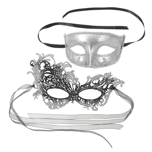 FRCOLOR 2 Stück Teiliges Venezianische Masken mit Silberner Spitze Vintage Halbgesichts Maskerade für Karneval Halloween Kostüm und Ballparty Stilvolle Cosplay Accessoires für Damen und FRCOLOR 2 Stück Teiliges Venezianische Masken mit Silberner Spitze Vintage Halbgesichts Maskerade für Karneval Halloween Kostüm und Ballparty Stilvolle Cosplay Accessoires für Damen und von FRCOLOR