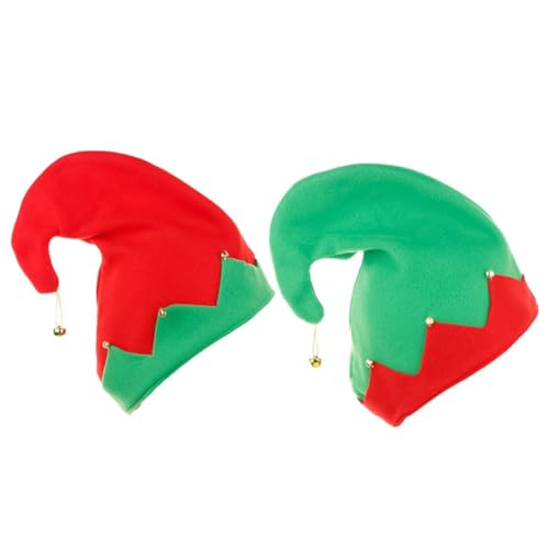 FRCOLOR 2 Stück Teiliges Weihnachts-elfenmützen aus Hochwertigem Material mit Glocken in Rot und Grün Handgefertigte Trendige Kopfbedeckungen für Festliche Kostümpartys und Fröhliche von FRCOLOR