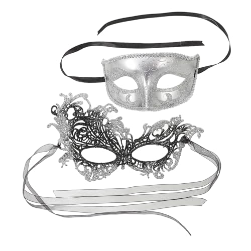 FRCOLOR 2 Stück Vintage Party Masken Damen Venezianische Spitzenmaske mit Metallornamenten Silberfarben für Maskenball Karneval Kostüm Zubehör von FRCOLOR