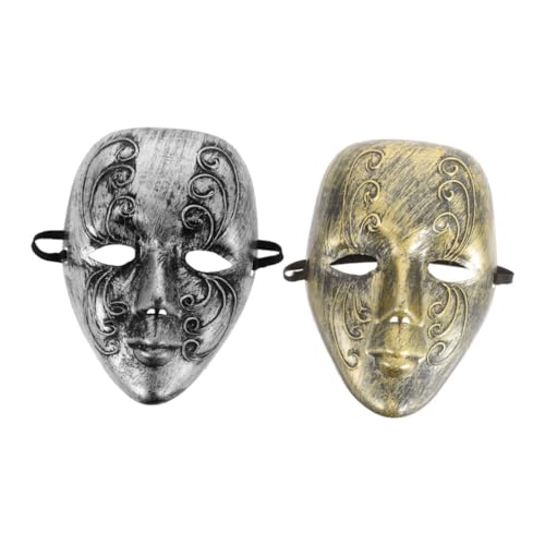 FRCOLOR 2 Stück Vintage Vollgesichtsmaske für Halloween und Maskenbälle Scary Maske mit Antikem Design Unisex für Kostümpartys und Themenveranstaltungen Silber Gold von FRCOLOR