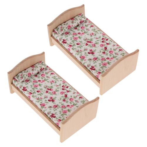 FRCOLOR 2 Stücke Puppenhaus-möbelmodell Puppenmöbel Aus Holz Schlafzimmer-puppenhausmöbel Mini -holzbettrahmen Puppenhaus-miniaturmöbel Dollhouse Matratze Kissen Mini Holzbett Stoff von FRCOLOR