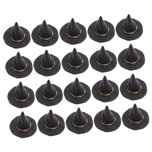 FRCOLOR 20 Stück Miniature Halloween Hexenhüte für Bastelarbeiten Dekorative Hüte für Puppen Partyzubehör und DIY Projekte Schwarz für Kreative Halloween Dekorationen von FRCOLOR