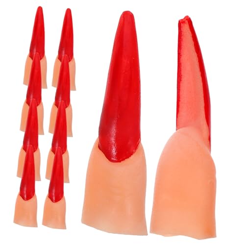 FRCOLOR 20 Stück Teiliges Halloween Hexen Finger Kunststoff Fake Nägel Rote Fingernägel Realistische Halloween Party Requisiten für Cosplay Karneval und Kostümfeiern von FRCOLOR