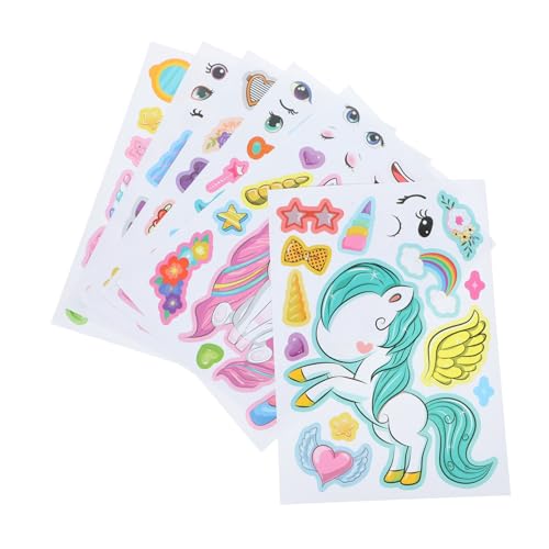 FRCOLOR 24 Blatt Einhorn Sticker DIY Gesicht Aufkleber für Kreative Cartoon Dekoration Mitgebsel für Geburtstagsfeiern Sicher und Freundlich von FRCOLOR