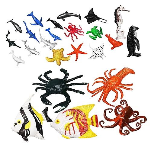FRCOLOR 24 Stück Mini Meerestiere Figuren Lernspielzeug für Realistische Kunststoff Tierfiguren für Aquarien Dekoration Erforschung von FRCOLOR