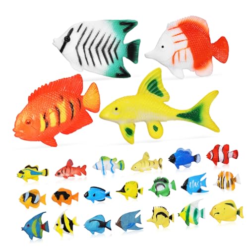 FRCOLOR 24 Teiliges Bunter Tropischer Fischfiguren aus Kunststoff Realistische Fische als Badespielzeug und Partydekoration für Robust und Kindgerecht für Spiel und Lernen von FRCOLOR