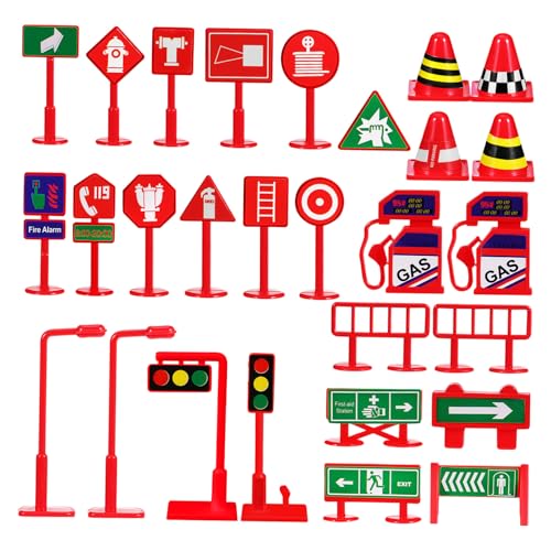 FRCOLOR 28 Stück Teiliges Mini verkehrszeichen Robustem PVC Sicher und Fein Gearbeitet Inklusive Mini verkehrskegel für Frühkindliche Bildung und Indoor Outdoor Spiel Kompakt und von FRCOLOR