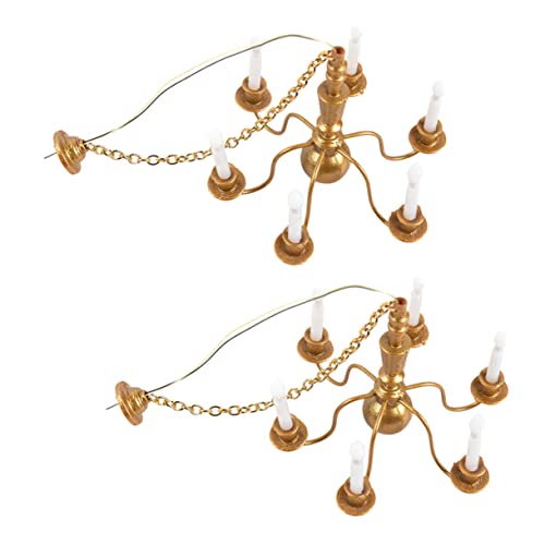 FRCOLOR 2Stücke Mini Deckenlampe Winziger Kronleuchter für Miniatur Szenen für DIY Mini Häuser und Spielzeughaus Dekoration Goldene Warmweiß Beleuchtung von FRCOLOR