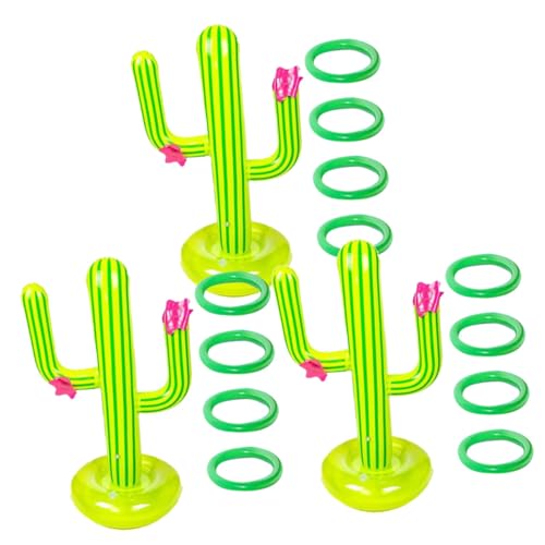 FRCOLOR 3 Sätze Aufblasbares Kaktus Ringwurfspiel Lustiges Strandspielzeug für Sommerpartys für Schwimm und Strandveranstaltungen PVC Material Wurf Ringen Kinderfreundlich Zufällige Farbe von FRCOLOR