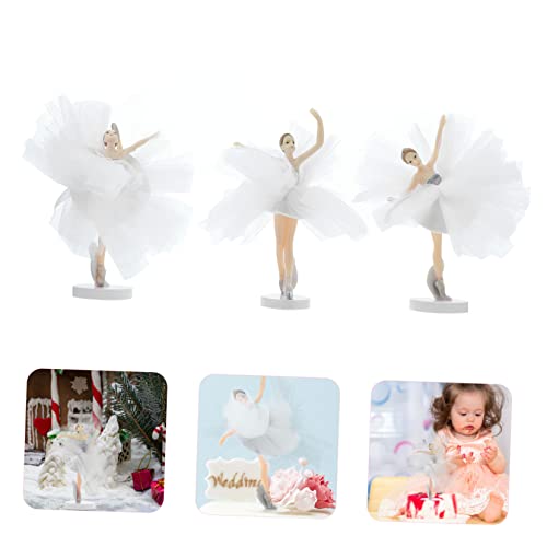 FRCOLOR 3 Sätze Ballerina Mädchen Tortendeko mit Tüllrock Weiße Cupcake Topper für Geburtstag Hochzeit Party Langlebige Kuchenfiguren Vielseitig für Desserts und Miniaturen von FRCOLOR