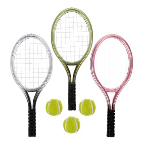 FRCOLOR 3 Sätze Mini Tennis Schläger Dekorationsset Schlüsselanhänger mit Tennisball für Kreative Fotografie und Miniaturhäuser Leicht Kompakt für Tennisliebhaber von FRCOLOR