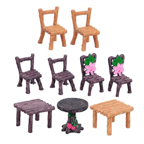FRCOLOR 3sätze Miniatur-Tisch Und Stuhlset Aus Kunstharz Für Mikrolandschaften Puppenhaus-dekor Miniatur-möbel-modellspielzeug Kunstharz-Dekoration Mini-Haus-teetisch-Accessoire von FRCOLOR