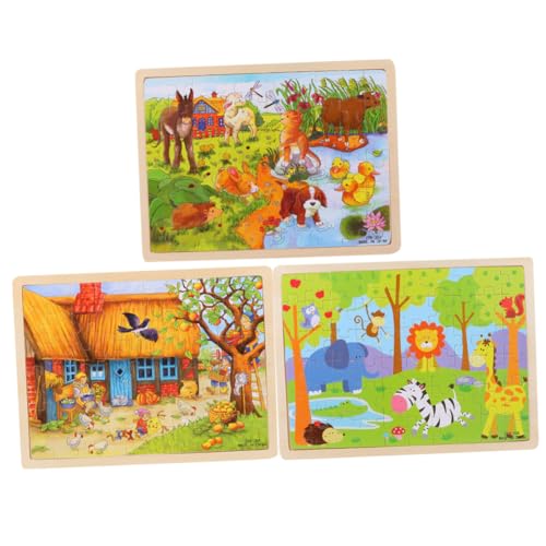 FRCOLOR 3 Sätze Teiliges Holzpuzzle Set für Buntes Cartoon tiermotiv Teile Je Set Spielerisch Lernspielzeug für Jungen und Mädchen Sicher Glatt Verarbeitet Geschenkidee für Geburtstag und von FRCOLOR