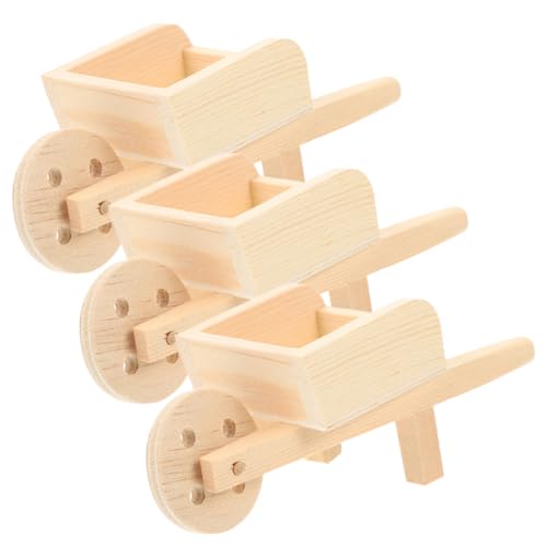 FRCOLOR 3 Stck Teiliges Mini Holz Schubkarren Puppenhaus Dekoration Realistische Miniatur Wagen Langlebige Holzmodelle für Tisch Landschaft und Wohnaccessoires von FRCOLOR