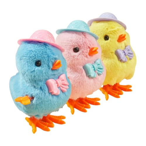 FRCOLOR 3 Stück Aufziehküken Wind Up Plüsch Küken Gelb Blau Rosa Sicher und Lustig für Junge Mädchen Garten Dekoration von FRCOLOR