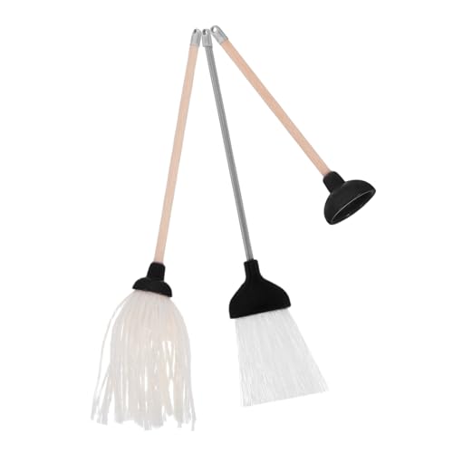 FRCOLOR 3 Stück Mini-Reinigungswerkzeug puppenhaus möbel Dekoration Miniaturen Mop und Besen Miniaturwerkzeuge für Puppenhaus Mop- und Besenhandwerk Puppenhaus-Gadgets hölzern Schwarz von FRCOLOR
