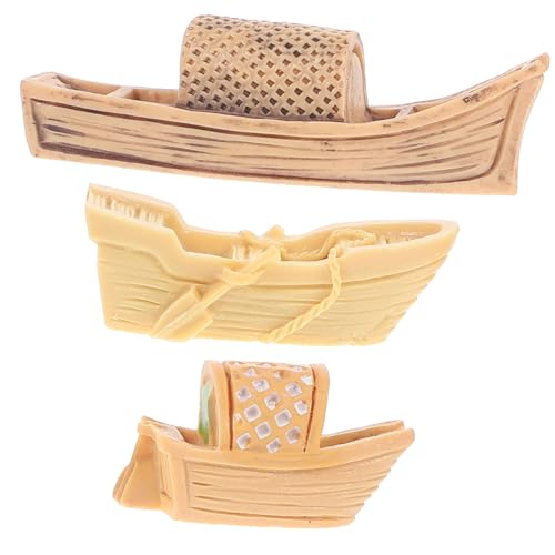 FRCOLOR 3 Stück Miniatur Boot Deko Teilig Chinesische Vintage Boote Realistische Resin Figuren Kleine Dekorative Modelle für Puppenhaus Micro Landschaft Schreibtisch und Garten von FRCOLOR