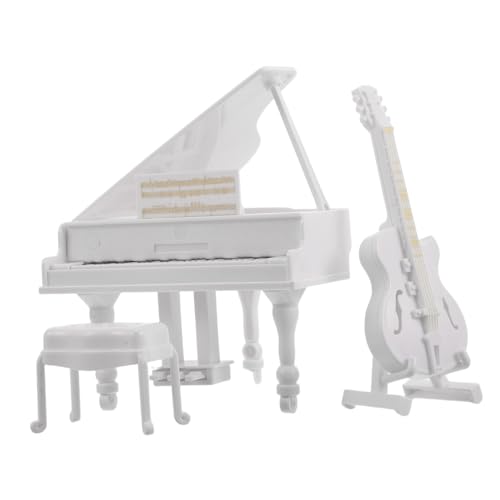 FRCOLOR 3 Stück Miniatur Klavier Modell mit Hocker und Gitarre Realistisches Teiliges Musikinstrument für Puppenhaus Dekoration Stabile Platzierung Kompakte als Fotorequisite und von FRCOLOR
