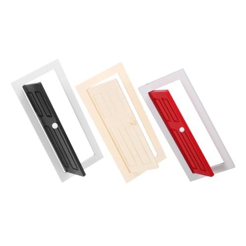 FRCOLOR 3 Stück Miniatur Puppenhaus Tür aus Holz Teilig Naturfarben Rot Schwarz Einfache Montage Detailreiche Miniaturmöbel für DIY Puppenhaus Zubehör und Sammler von FRCOLOR