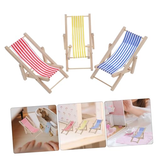 FRCOLOR 3 Stück Miniatur Strandliege Teiliges Faltbar Farbenfrohe Deko Liegestühle für Puppenhaus und Mikrolandschaft Leicht Kompakt Detailgetreu als von FRCOLOR