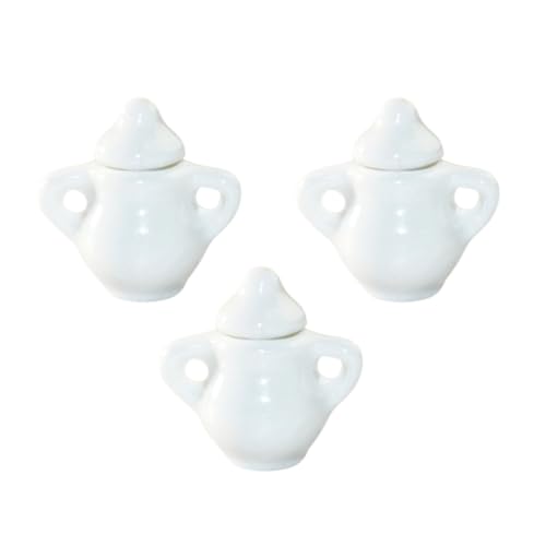 FRCOLOR 3 Stück Porzellan Miniatur Zuckerdose Weiß Mini Puppenhaus Küchen deko für Spielküche Kinderküche Zubehör Realistisches Keramik Teekannen Modell von FRCOLOR
