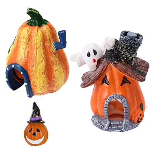 FRCOLOR 3 Stück Resin Aquarium Dekoration Halloween Kürbis Haus für Aquarien Kreative Fischbehälter Verzierung für Halloween und Aquarienhaus Deko von FRCOLOR