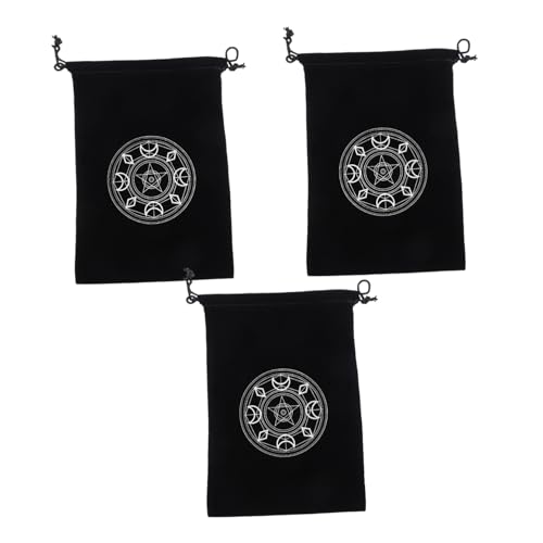 FRCOLOR 3 Stück Schwarze Tarot Karten Aufbewahrungsbeutel aus Strapazierfähigem mit Kordelzug Vielseitige Drawstring Taschen für Tarotkarten Würfel Orakelkarten und Kleine Spielutensilien von FRCOLOR