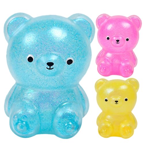 FRCOLOR 3 Stück Stressabbau Squeeze Bär aus Flexiblem TPR Material Niedliche Stress Tiere in Bunten Farben Wahrnehmung und Dekorationsspielzeug für Büro Zuhause und Schule von FRCOLOR