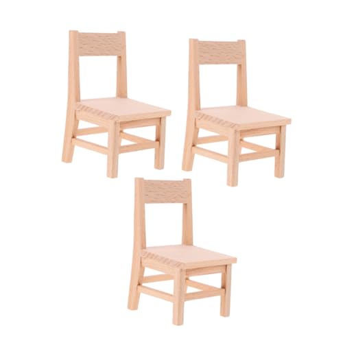 FRCOLOR 3 Stück Teiliges Miniatur Holzstühle für Puppenhaus Stabile Miniaturmöbel aus Holz Platzsparend Langlebig Passend für Puppenhausmöbel für DIY Dekoration von FRCOLOR
