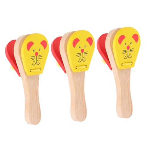 FRCOLOR 3 Stück Teiliges Percussion aus Holz mit Traditionelle Kastagnetten für Kleinkinder Fördert Frühe Musikausbildung Hand Auge Koordination und Kognitive Entwicklung von FRCOLOR