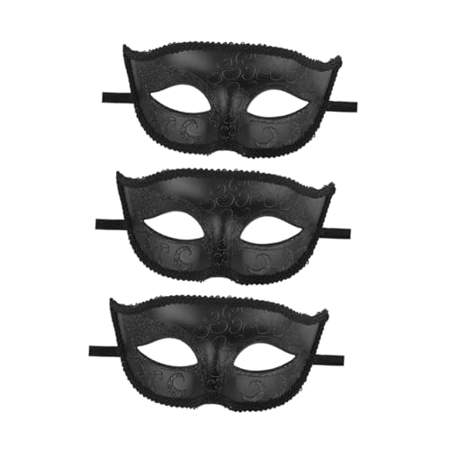 FRCOLOR 3 Stück Teiliges Venezianische Maskerade Halbgesicht Spitzenmaske in Schwarz Vintage Party Maske für Karneval Halloween Fasching Maskenball Cosplay und Festliche Anlässe von FRCOLOR